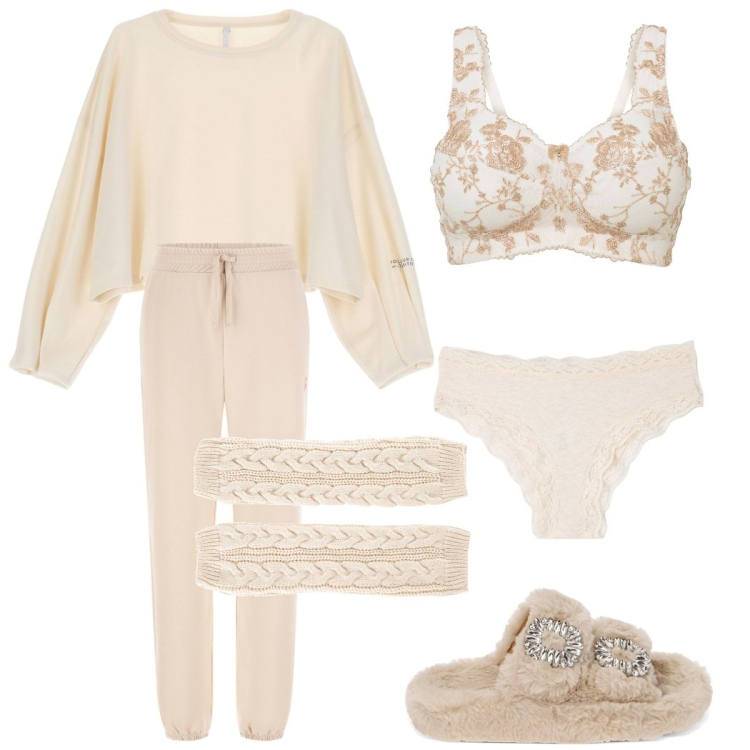 Outfit donna - Divano netflix e popcorn. Stile Basic per Tutti i giorni. look ideale per Tall. Abbinamento con calzini, reggiseni, slip, felpe, pantaloni, ciabatte.