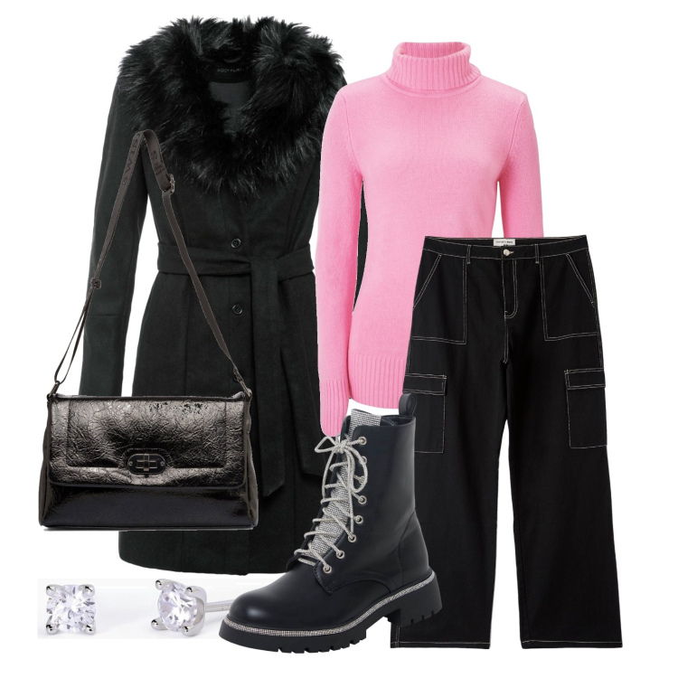 Outfit donna - Ghost outfitter - gennaio. Stile Trendy per Tutti i giorni. Abbinamento con maglieria, cappotti, pantaloni cargo, anfibi, orecchini, borse a tracolla.