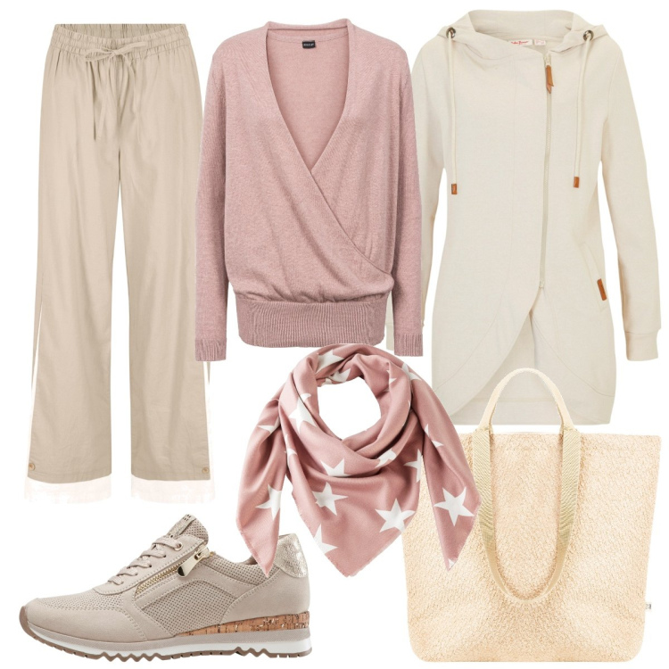 Outfit donna - Toni rilassanti. Stile Casual per Tutti i giorni. Abbinamento con sneakers, pantaloni, blazer, maglieria, foulard, borse tote.