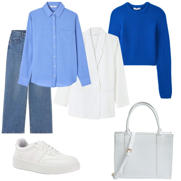 Outfit donna - Pregustando primavera. Stile Casual per Tutti i giorni. Abbinamento con jeans, maglieria, sneakers, camicie, blazer, shopping bag.