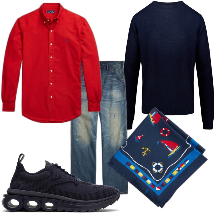 Outfit uomo - Total look #1796949. Stile Casual per Tutti i giorni. Abbinamento con abiti, camicie, jeans, maglieria, sneakers.