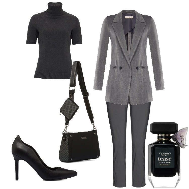 Outfit donna - Total look #1797077. Stile Minimal per Ufficio. Abbinamento con maglieria, pantaloni, profumi, cappotti, borse a tracolla, décolleté.