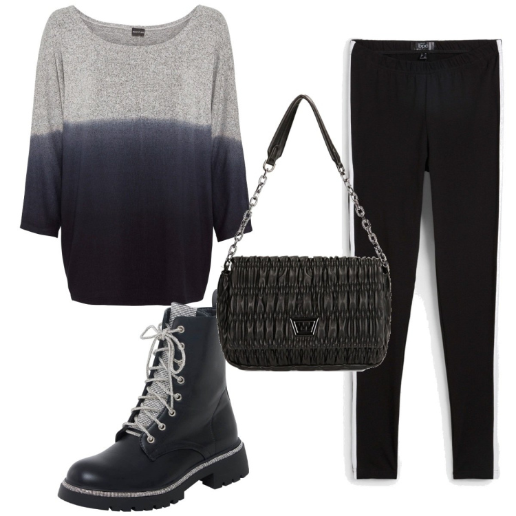 Outfit donna - Total look #1797120. Stile Basic per Tutti i giorni. Abbinamento con maglieria, leggings, anfibi, borse a spalla.