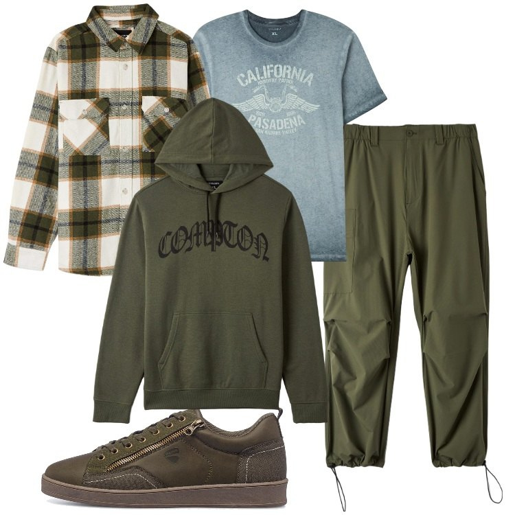 Outfit uomo - Green Lovers Man Edition. Stile Casual per Tutti i giorni. Abbinamento con pantaloni, t-shirt, felpe con cappuccio, cappotti, sneakers.