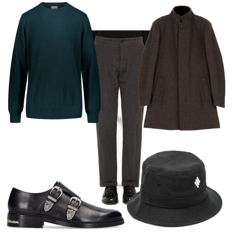 Outfit uomo - Total look #1797178. Stile Trendy per Tutti i giorni. Abbinamento con cappotti, maglieria, cappelli, pantaloni, scarpe stringate.
