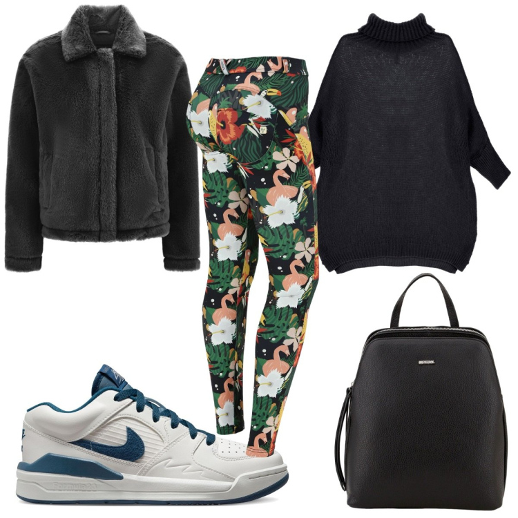 Outfit donna - Total look #1797199. Stile Trendy per Sport. Abbinamento con maglieria, zaini, cappotti, pantaloni skinny, sneakers.