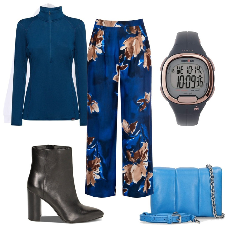 Outfit donna - Total look #1797205. Stile Trendy per Tutti i giorni. Abbinamento con felpe con cappuccio, pantaloni a palazzo, stivaletti, felpe, borse a spalla, orologi digitali.