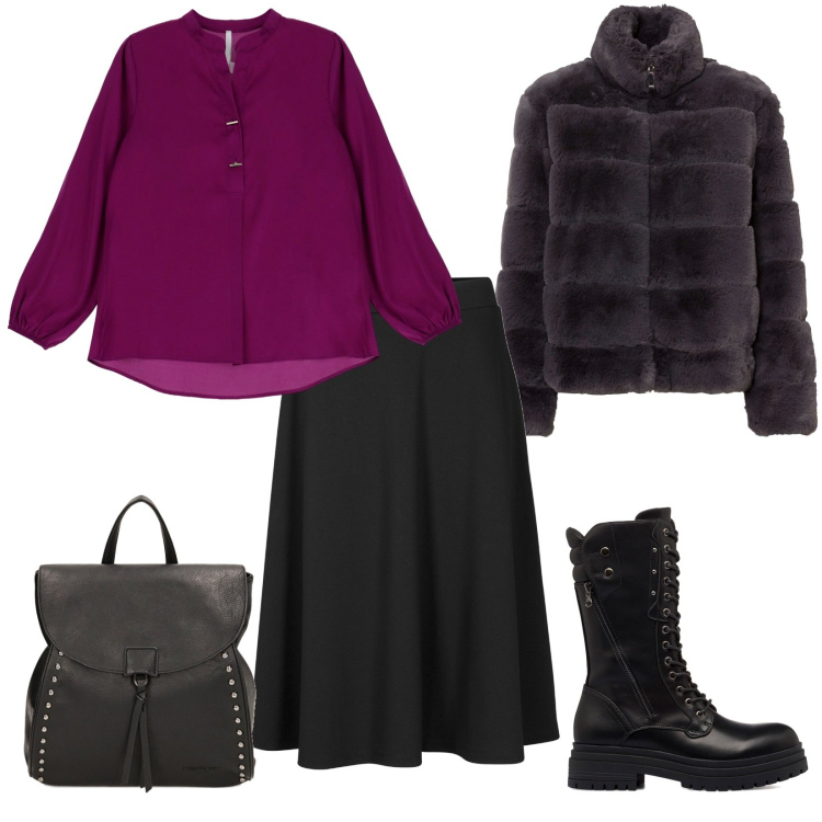 Outfit donna - Gonna e anfibi. Abbinamento con gonne longuette, ecopellicce, camicie, zaini, anfibi.