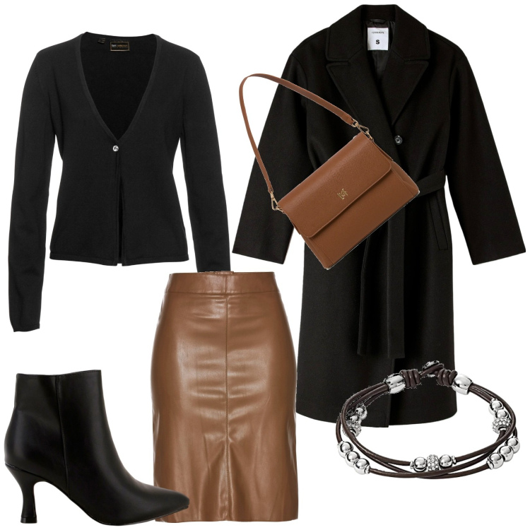 Outfit donna - Total look #1797297. Stile Casual chic per Serata fuori. Abbinamento con gonne longuette, cardigans, cappotti, stivaletti, borse a tracolla, braccialetti.