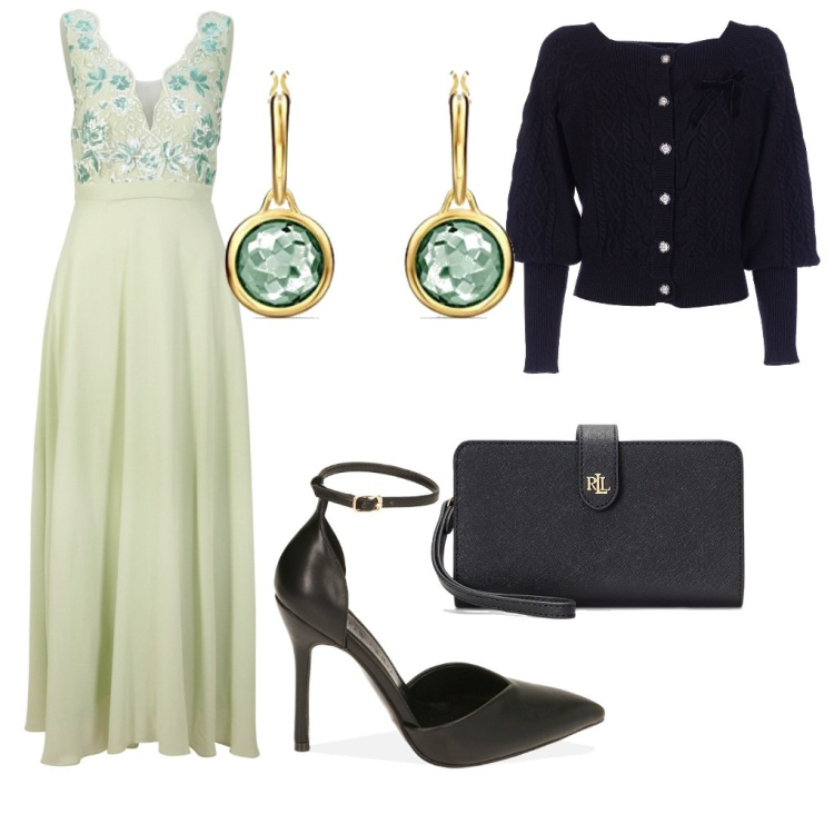 Outfit donna - Mia di sera. Stile Romantica per Cerimonia. Abbinamento con vestiti, cardigans, décolleté, pochette, orecchini.