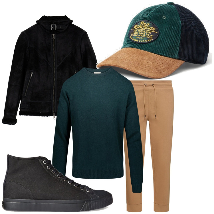 Outfit uomo - Un giubbino comodo e scamosciato. Stile Casual per Tutti i giorni. Abbinamento con cappotti, sneakers, cappelli con visiera, maglieria, pantaloni.