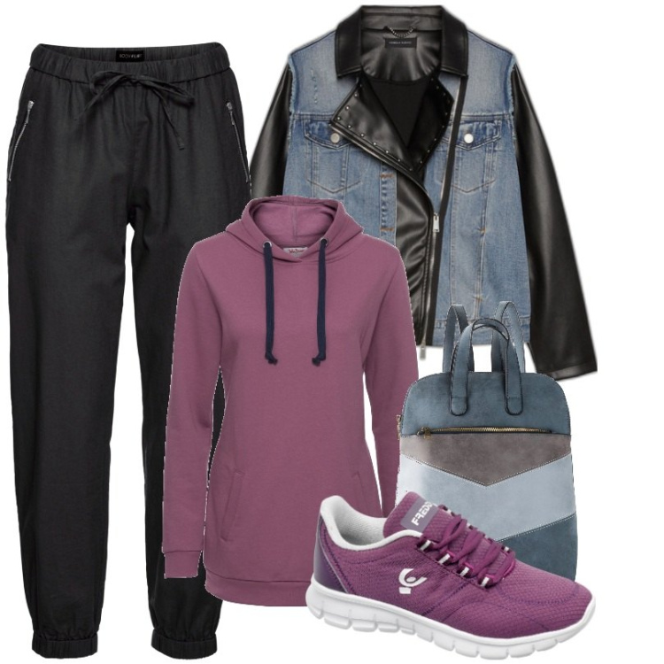 Outfit donna - Tempo libero. Stile Casual per Tutti i giorni. Abbinamento con pantaloni, felpe con cappuccio, zaini, sneakers, blazer.