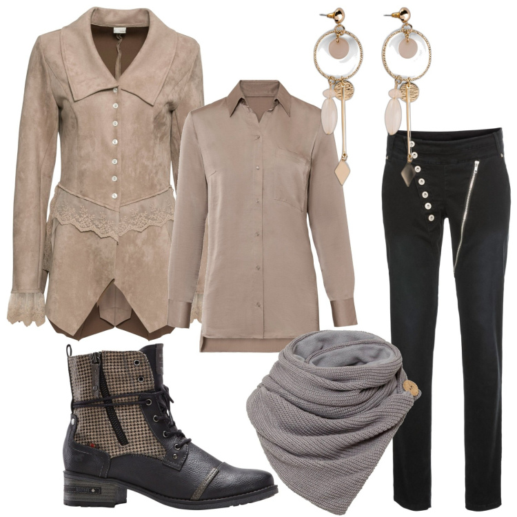Outfit donna - Giulia Vittoria. Stile Vintage retrò per Serata fuori. Abbinamento con foulard, orecchini, camicie, blazer, pantaloni, stivaletti.