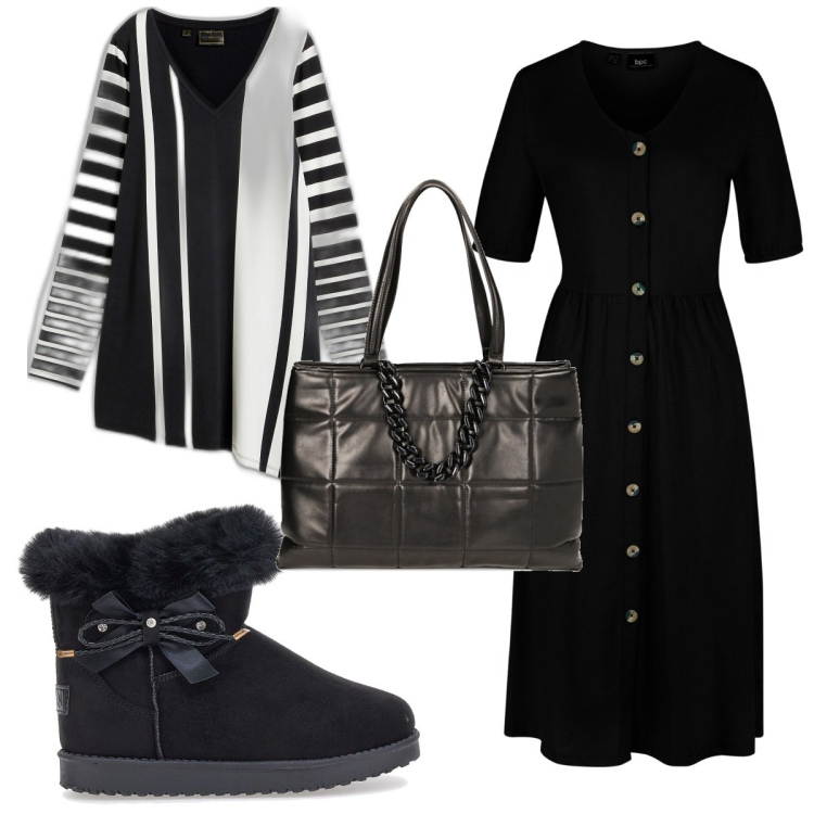 Outfit donna - Total look #1797647. Stile Trendy per Tutti i giorni. Abbinamento con vestiti midi/longuette, maglieria, borse a spalla, stivaletti.