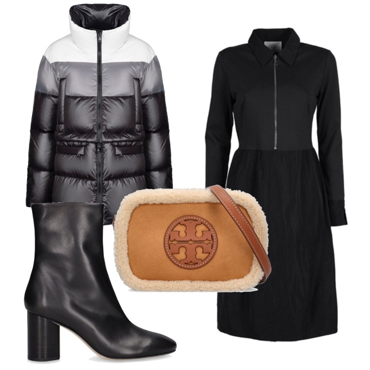 Outfit donna - Total look #1797659. Stile Trendy per Tutti i giorni. Abbinamento con piumini, vestiti, stivaletti, borse a spalla.