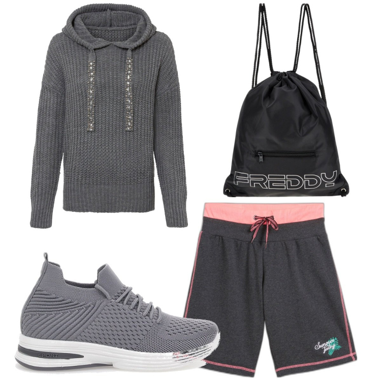 Outfit donna - Total look #1797662. Stile Basic per Sport. Abbinamento con maglieria, bermuda, zaini, sneakers.