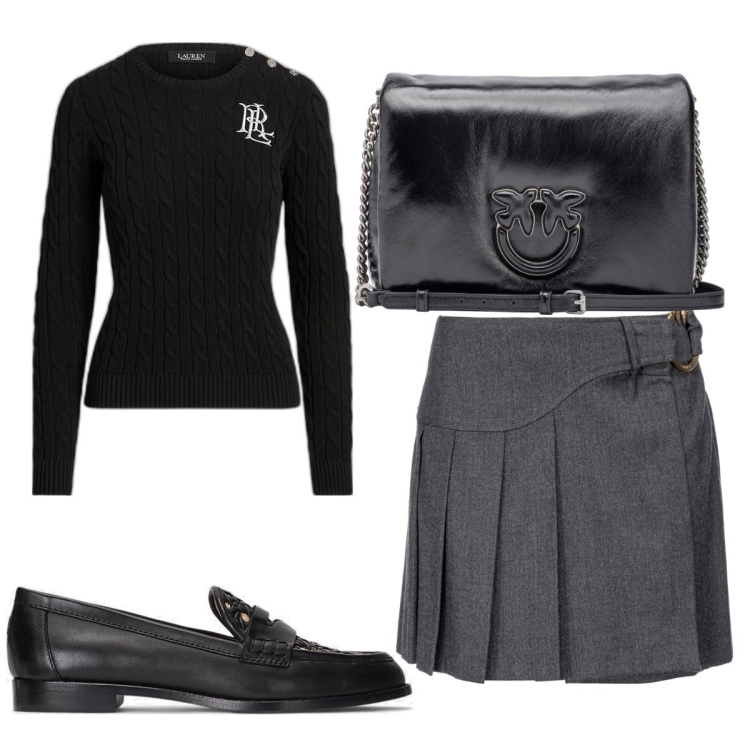 Outfit donna - Total look #1797675. Stile Preppy per Tutti i giorni. Abbinamento con minigonne, borse a tracolla, maglieria, mocassini.