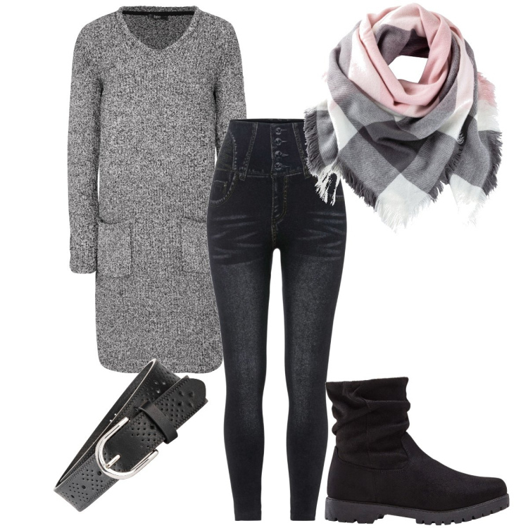 Outfit donna - Il leggins a vita alta. Stile Casual per Serata fuori. Abbinamento con jeggings, stivaletti, foulard, vestiti, cinture.
