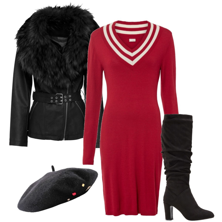 Outfit donna - Con il basco. Stile Casual chic per Serata fuori. Abbinamento con cappelli e berretti, vestiti midi/longuette, blazer, stivali sopra il ginocchio.