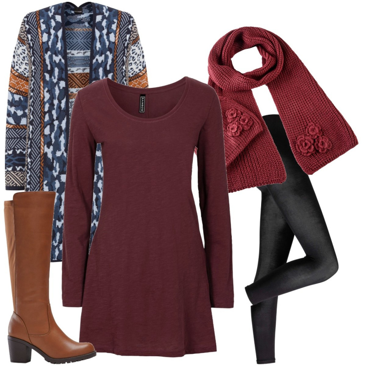 Outfit donna - Bonprix saldi invernali. Stile Casual chic per Serata fuori. Abbinamento con maglieria, stivali, cardigans, leggings, sciarpe.