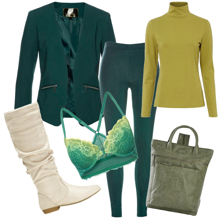 Outfit donna - Bonprix. Stile Casual per Serata fuori. Abbinamento con maglieria, blazer, leggings, reggiseni, zaini, stivali.
