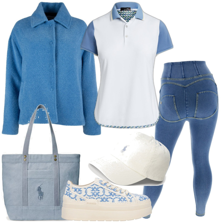 Outfit donna - Total look #1797801. Stile Casual per Tutti i giorni. Abbinamento con sneakers, jeggings, cappelli, borse tote, polo, caban.