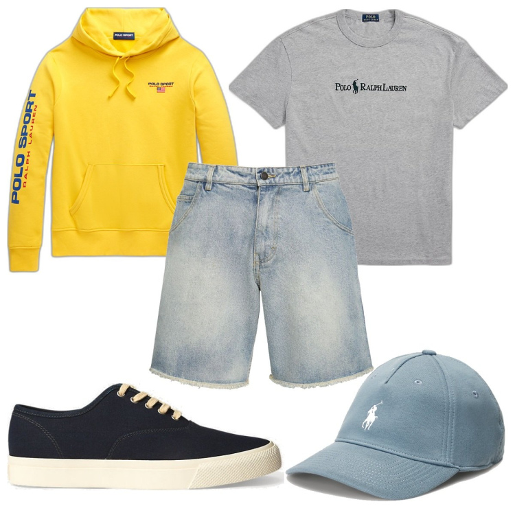 Outfit uomo - Total look #1797819. Stile Casual per Tutti i giorni. Abbinamento con sneakers, felpe con cappuccio, t-shirt, cappelli, shorts.