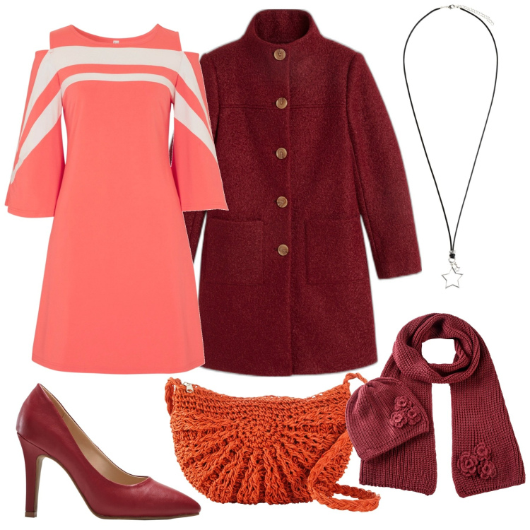 Outfit donna - Total look #1797887. Stile Chic per Serata fuori. Abbinamento con sciarpe, vestiti, cappotti, décolleté, borse a tracolla, collane.