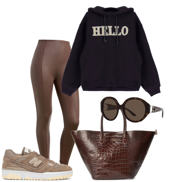 Outfit donna - Tinta cuoio. Stile Casual chic per Tutti i giorni. Abbinamento con pantaloni skinny, felpe con cappuccio, occhiali da sole, borse tote, sneakers.