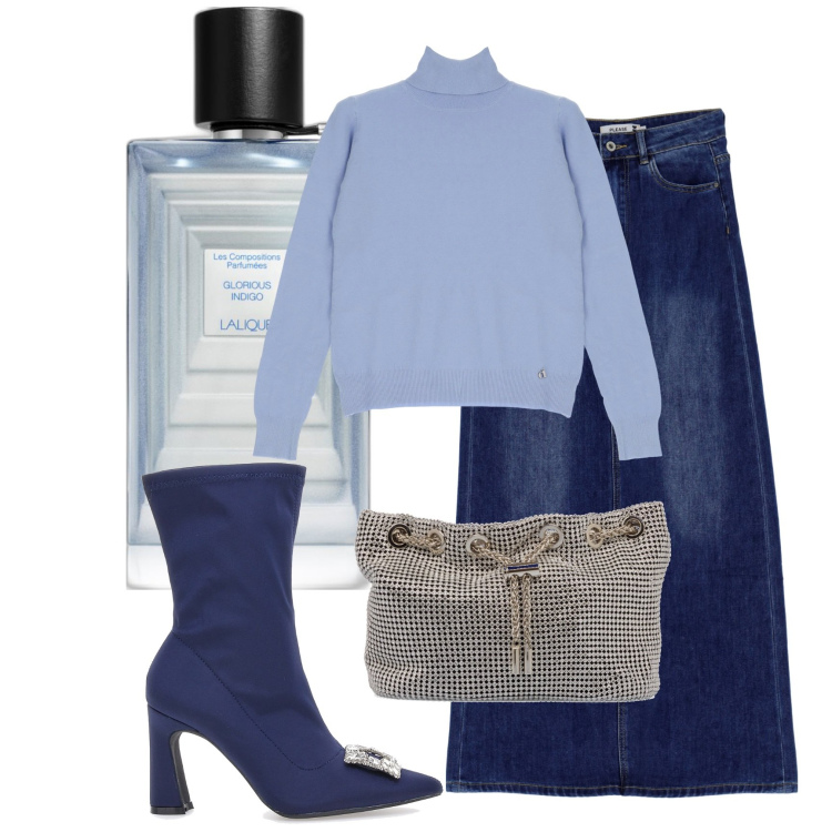 Outfit donna - Ice Shadows. Stile Casual chic per Tutti i giorni. Abbinamento con profumi, gonne lunghe, clutch, maglieria, stivaletti.