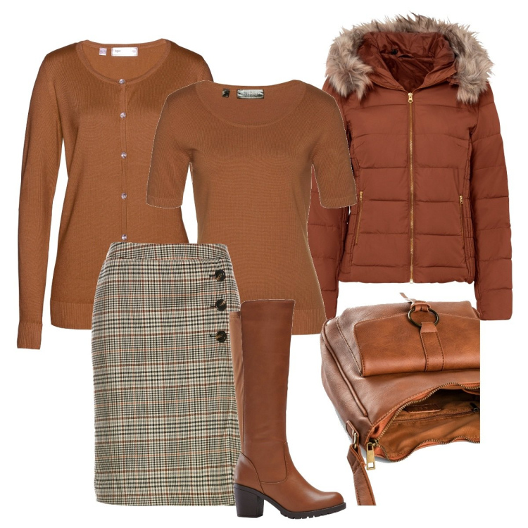 Outfit donna - Bonprix saldi invernali. Stile Chic per Serata fuori. Abbinamento con gonne, maglieria, cardigans, giacche, stivali, borse a tracolla.