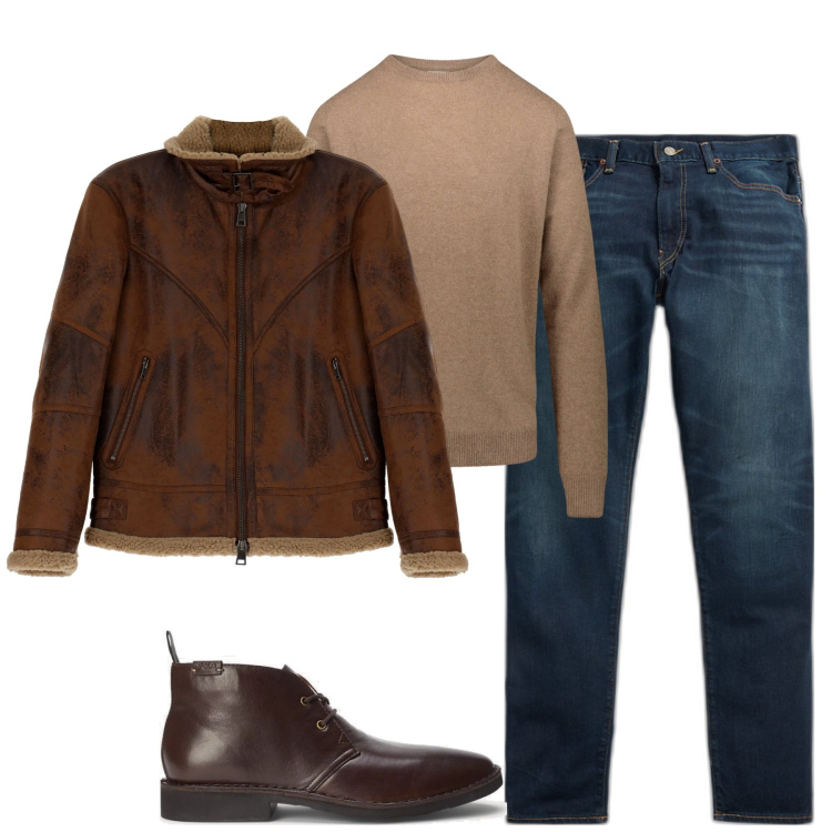 Outfit uomo - Total look #1798020. Stile Trendy per Tutti i giorni. Abbinamento con cappotti, stivali e stivaletti, jeans, maglieria.