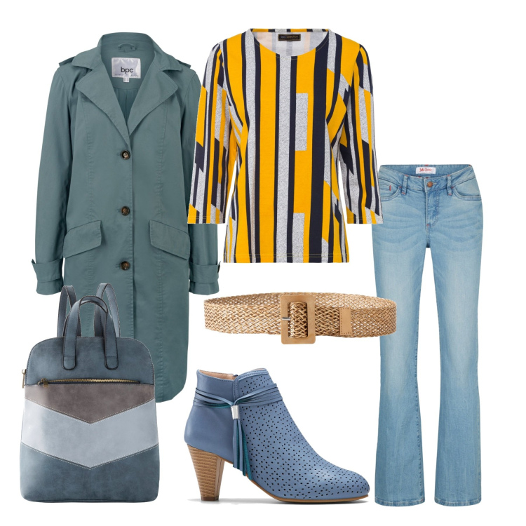 Outfit donna - A cena con le amiche. Stile Casual chic per Serata fuori. Abbinamento con jeans bootcut, cappotti, maglieria, zaini, stivaletti, cinture.