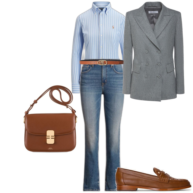 Outfit donna - Super cool. Stile Trendy per Tutti i giorni. Abbinamento con cinture, mocassini, camicie, jeans dritti, cappotti, borse a spalla.