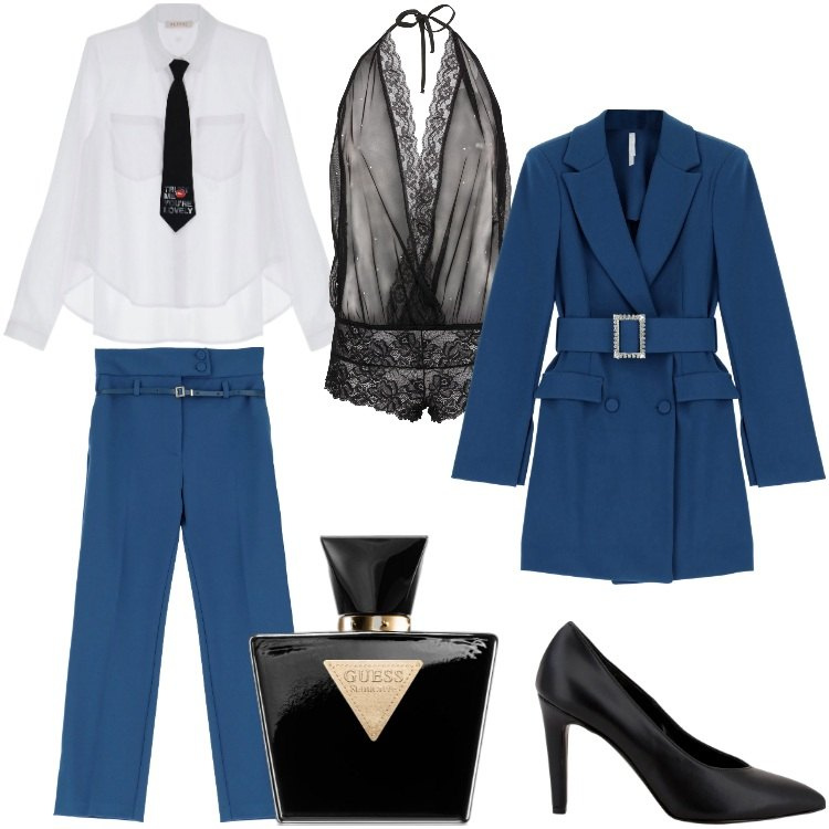 Outfit donna - Blue Monday. Stile Sexy per Serata fuori. Abbinamento con body, profumi, camicie, vestiti corti, pantaloni, décolleté.