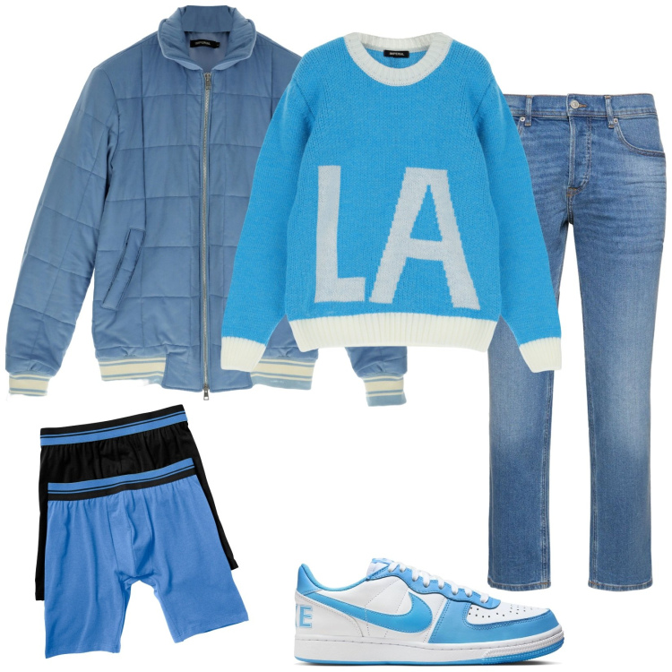 Outfit uomo - Total look #1798132. Stile Casual per Tutti i giorni. Abbinamento con boxer, giacche, maglieria, sneakers, jeans.