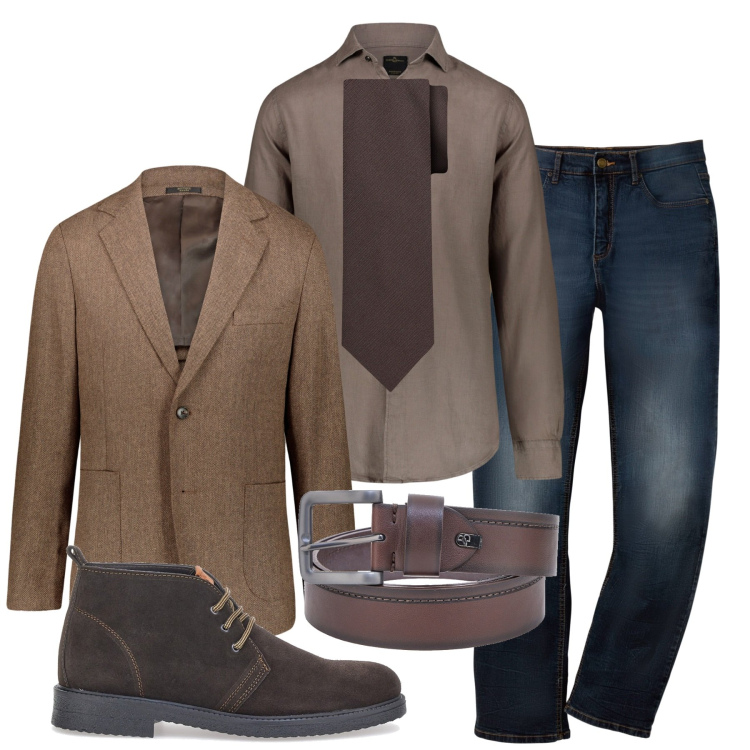 Outfit uomo - Inverno walnut. Stile Business/Elegante per Serata speciale. Abbinamento con jeans dritti, giacche, camicie, cravatte, scarpe stringate, cinture.