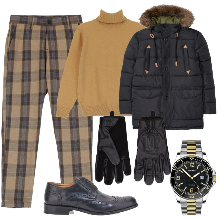 Outfit uomo - Il pantalone perfetto per lui. Stile Urban per Tutti i giorni. Abbinamento con giacche, pantaloni, maglieria, scarpe stringate, guanti, orologi analogici.
