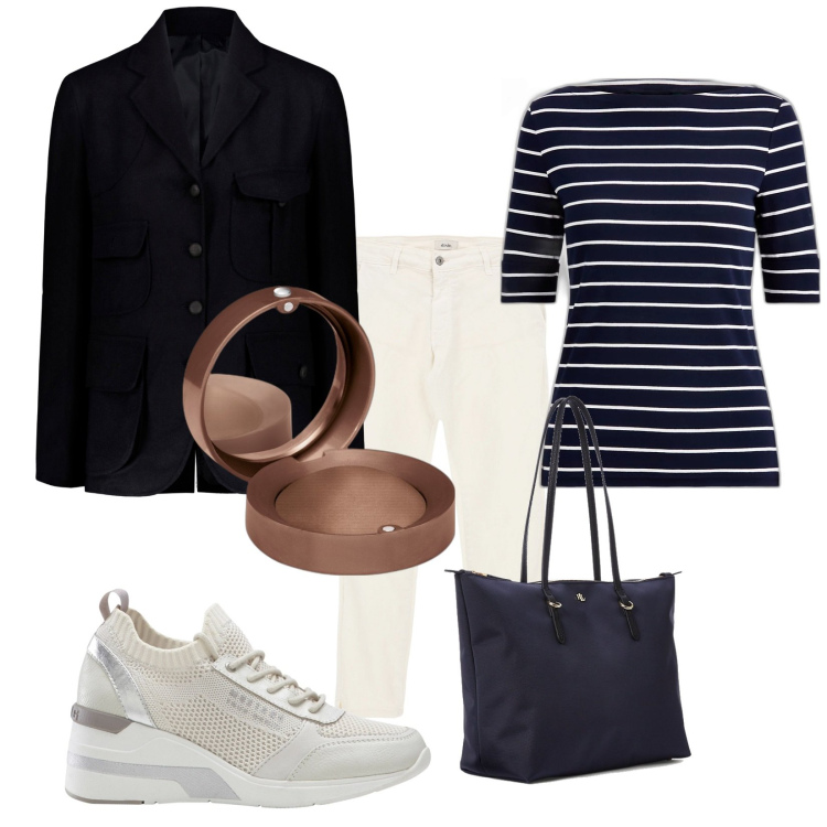 Outfit donna - Total look #1798209. Stile Casual chic per Tutti i giorni. Abbinamento con sneakers, ombretti, borse tote, maglieria, jeans slim fit, cappotti.