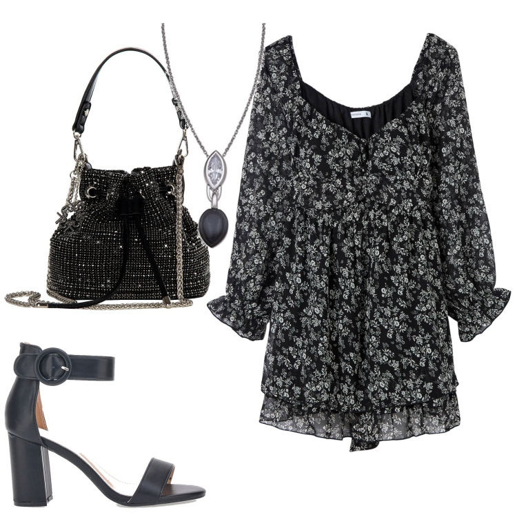 Outfit donna - Total look #1798332. Stile Romantica per Tutti i giorni. Abbinamento con vestiti, borse a secchiello, collane, sandali col tacco.