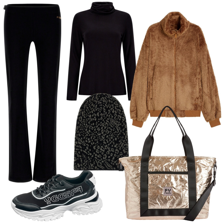 Outfit donna - Freddy saldi invernali. Stile Sporty chic per Tutti i giorni. Abbinamento con pantaloni, blazer, borse tote, berretti, maglieria, sneakers.