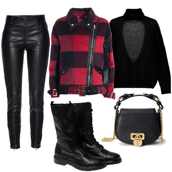 Outfit donna - Anima Rock. Stile Rock per Serata fuori. Abbinamento con treggings, blazer, maglieria, borse a tracolla, stivaletti.