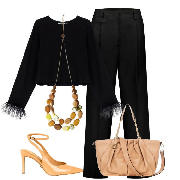 Outfit donna - Chic spendendo poco. Stile Chic per Cerimonia. Abbinamento con maglieria, décolleté, borse a spalla, pantaloni, collane.