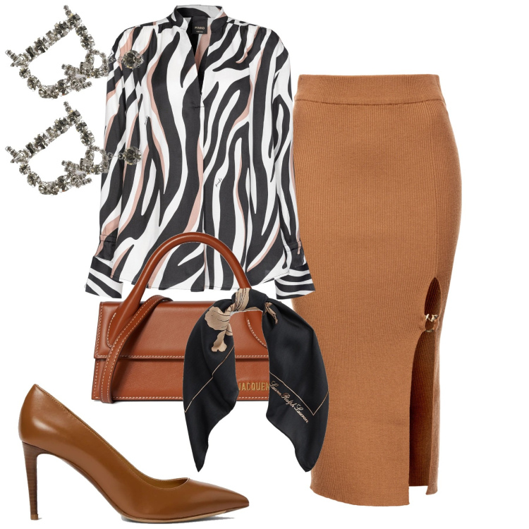 Outfit donna - Chiccosa. Stile Chic per Tutti i giorni. Abbinamento con bluse, gonne longuette, décolleté, foulard, borse a mano, orecchini.