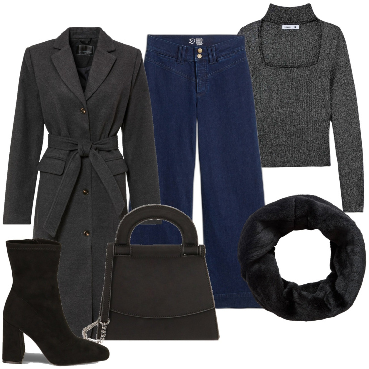 Outfit donna - Casual. Stile Casual chic per Tutti i giorni. Abbinamento con jeans, cappotti, maglieria, foulard, borse a mano, stivaletti.
