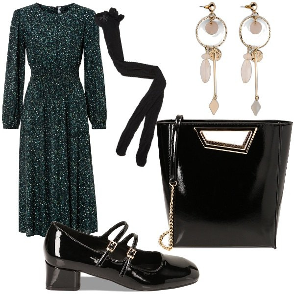 Outfit donna - Primadonna - Speciale saldi invernali -5. Stile Glamour per Serata fuori. Abbinamento con vestiti midi/longuette, orecchini, collant, décolleté, borse a mano.