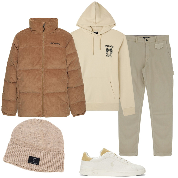 Outfit uomo - Mix and match. Stile Casual per Tutti i giorni. Abbinamento con felpe con cappuccio, berretti, pantaloni, sneakers, piumini.