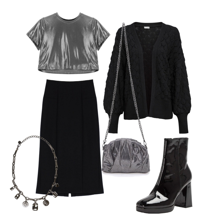 Outfit donna - Ghost outfitter - gennaio. Stile Trendy per Tutti i giorni. Abbinamento con cardigans, stivaletti, gonne longuette, t-shirt, collane, borse a tracolla.