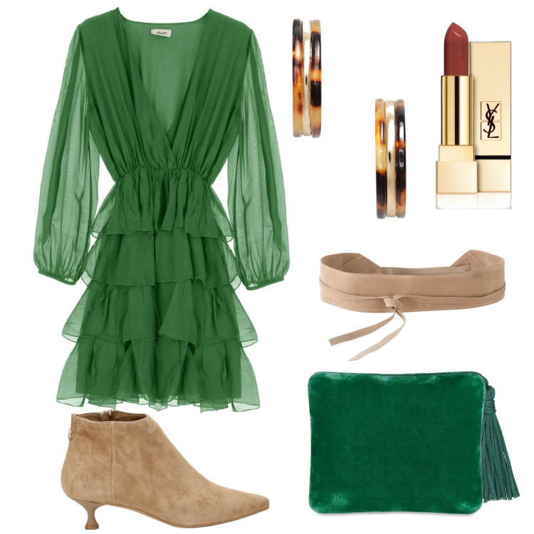 Outfit donna - Total look #1798686. Stile Glamour per Cerimonia. Abbinamento con cinture, rossetti, vestiti corti, stivaletti, orecchini, pochette.