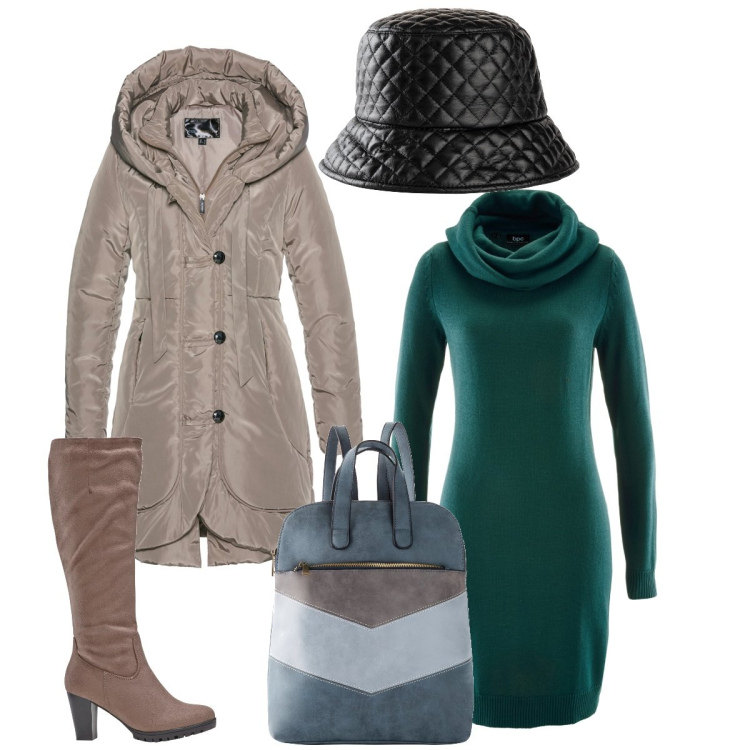 Outfit donna - Con stile. Stile Casual chic per Serata fuori. Abbinamento con blazer, cappelli con visiera, vestiti, zaini, stivali.